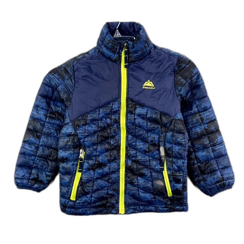 Snozu Puffer Jacket Unisex Kids XS 5-6 Blue Camouflage Full Zip Camping Hiking